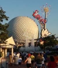 Epcot’s Spaceship Earth from Family Fun Run in January 2003 (cropped, scaled)