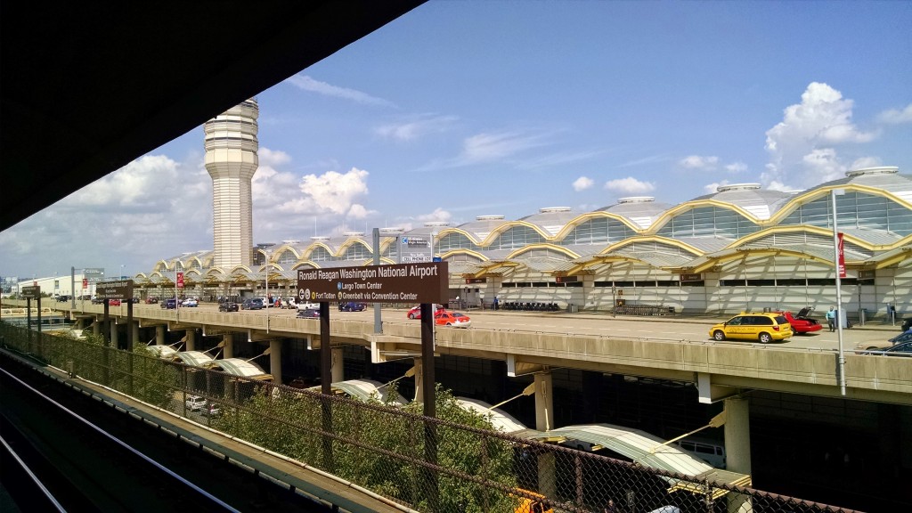 The Ronal Reagan Washington National Airport from the Metro station platform